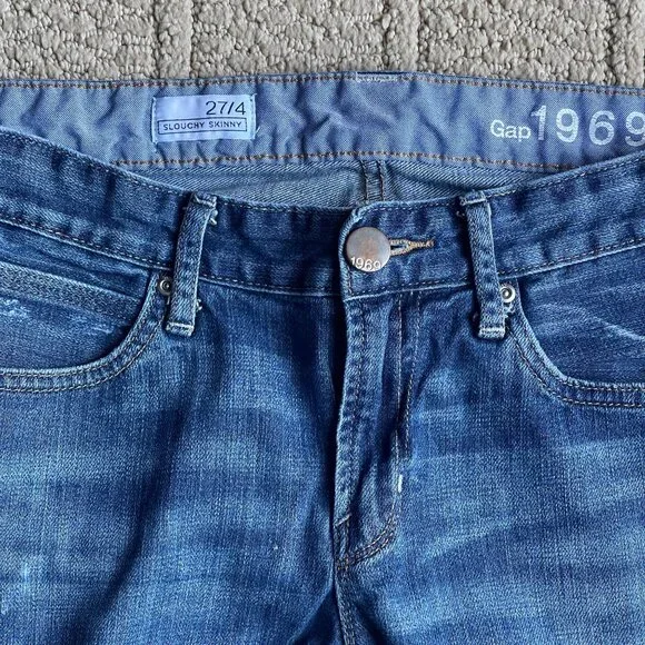 GAP 1969 Womens Slouchy Skinny Straight Blue Cotton Blend Denim Jeans Size 27 4 - Picture 5 of 7